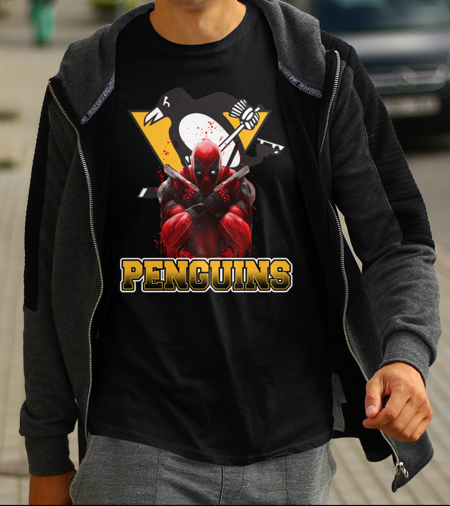 Penguins Deadpool Crossover Pittsburgh Hockey Fan Art Collaboration T-Shirt