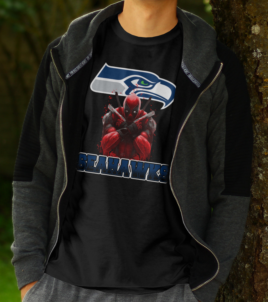 Seattle Seahawks Logo With Deadpool Crossover Fan Collaboration Seahawks T-Shirt