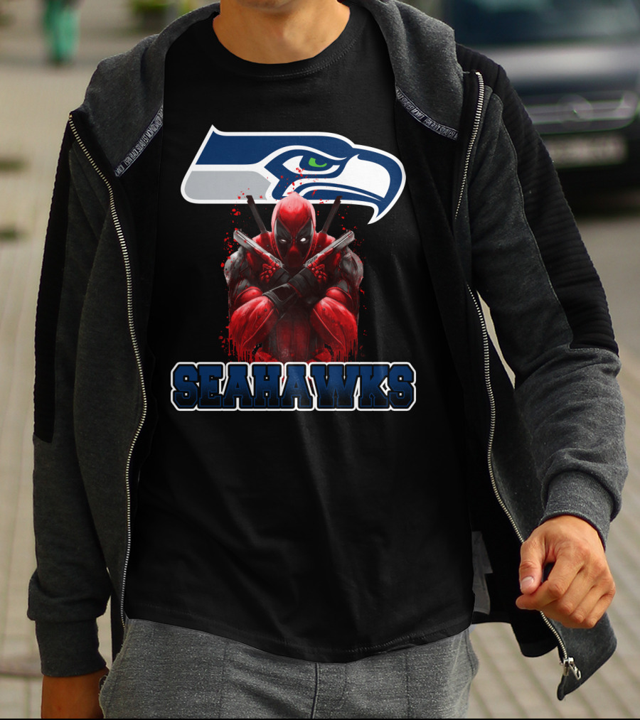 Seattle Seahawks Logo With Deadpool Crossover Fan Collaboration Seahawks T-Shirt