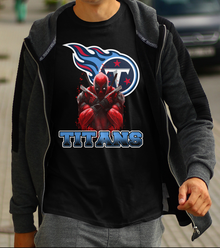 Tennessee Titans Logo And Deadpool Crossover Fan Gear T-Shirt