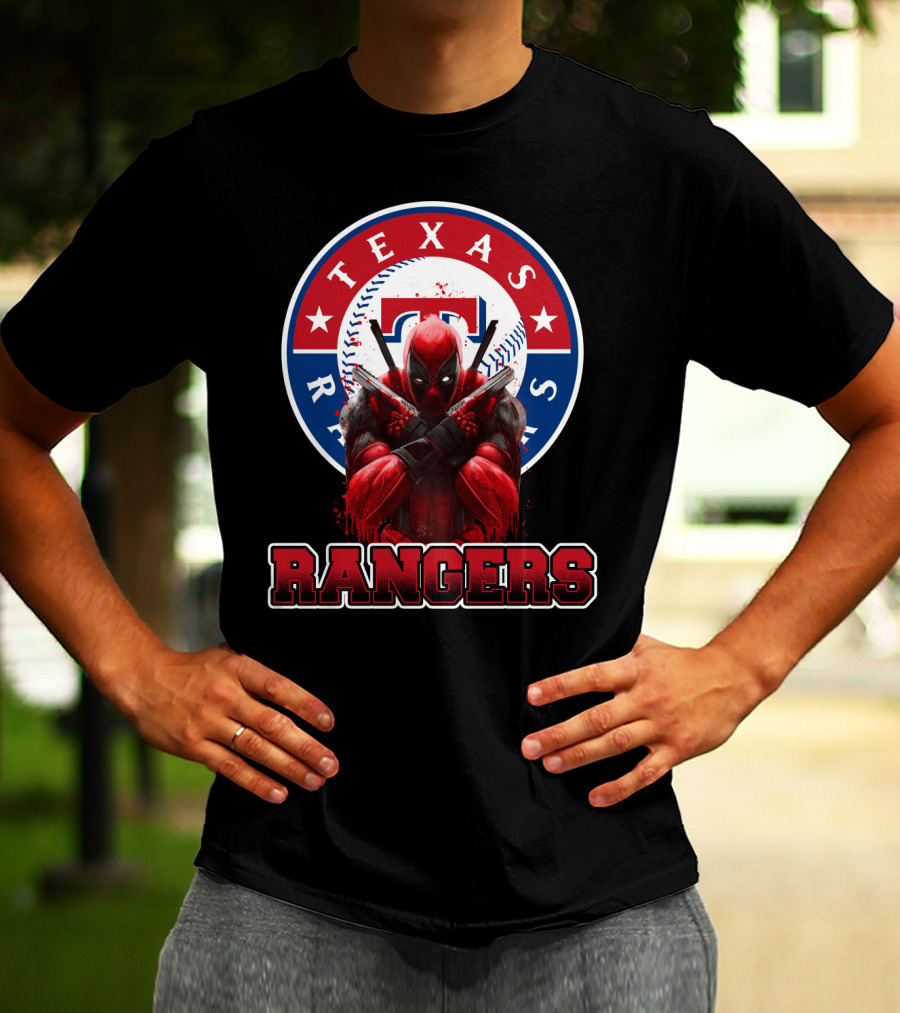 Texas Rangers Deadpool Crossover With Baseball T-Shirt