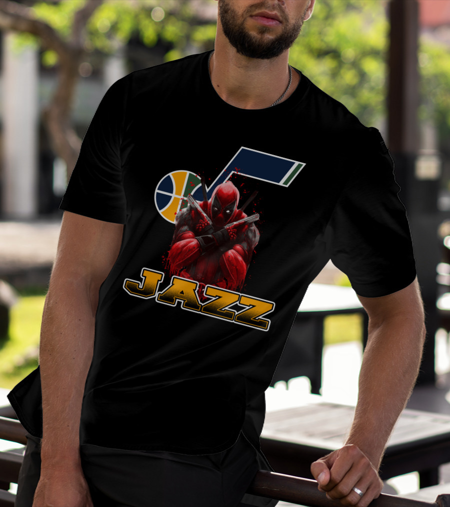 Utah Jazz NBA Logo With Deadpool Character Crossover For Fans T-Shirt