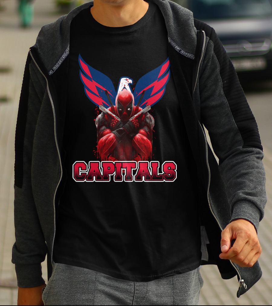 Washington Capitals Deadpool Collaboration Featuring Comic Character Crossover T-Shirt