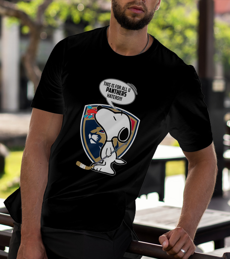 Snoopy With Hockey Stick And Florida Panthers Logo For Panthers Haters T-Shirt