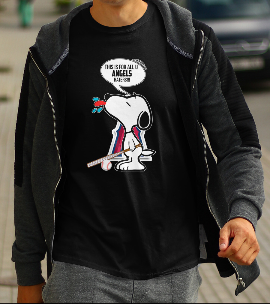 Snoopy With Bat Speaks For Los Angeles Angels Baseball Fans Haters T-Shirt