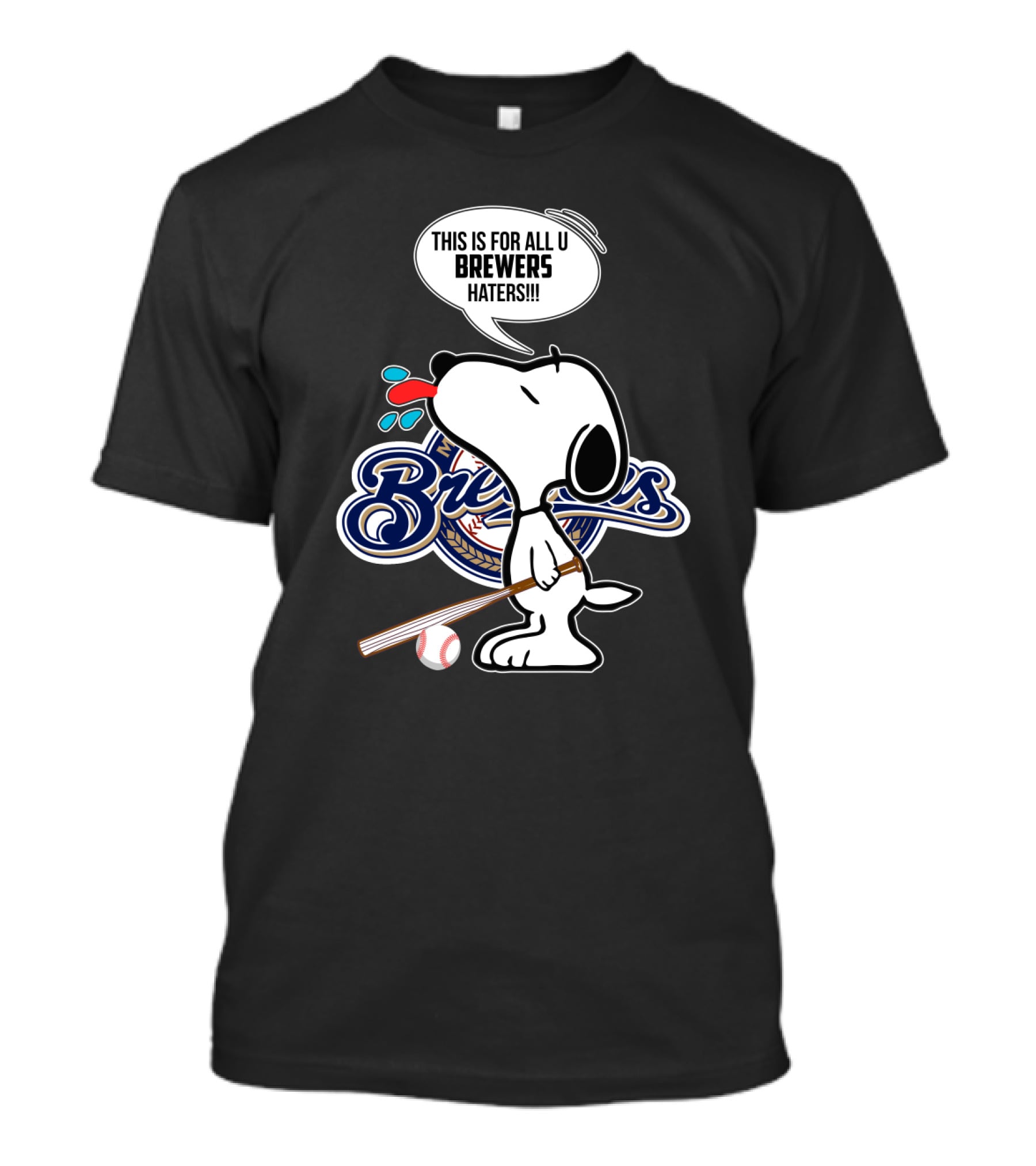 Snoopy Milwaukee Brewers Haters Humor Baseball T-Shirt