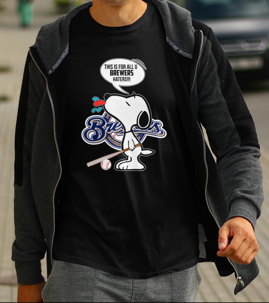 Snoopy Milwaukee Brewers Haters Humor Baseball T-Shirt