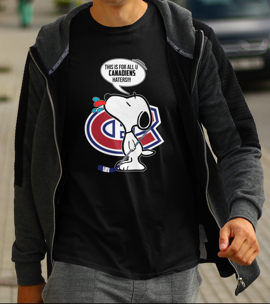 Snoopy Ice Hockey Montreal Canadiens Haters Fans Hockey Stick T-Shirt