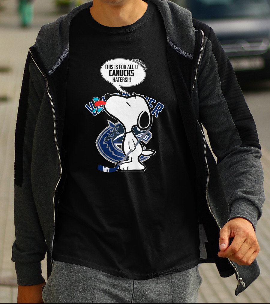 Snoopy Canucks Fans Tongue Out Speech Bubble Vancouver Hockey T-Shirt