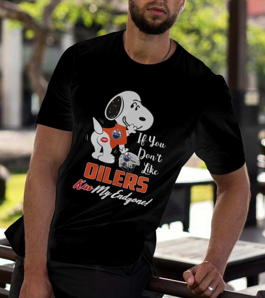 Snoopy Edmonton Oilers If You Don't Like Oilers Kiss My Endzone T-Shirt
