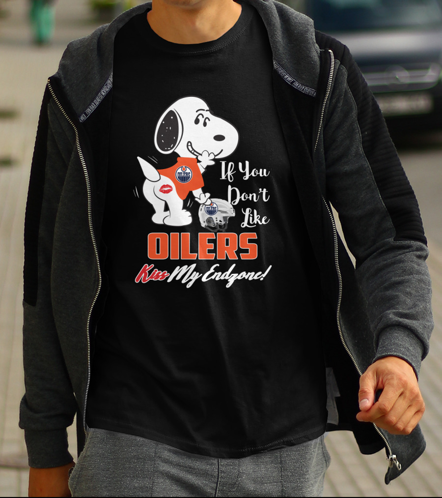 Snoopy Edmonton Oilers If You Don't Like Oilers Kiss My Endzone T-Shirt