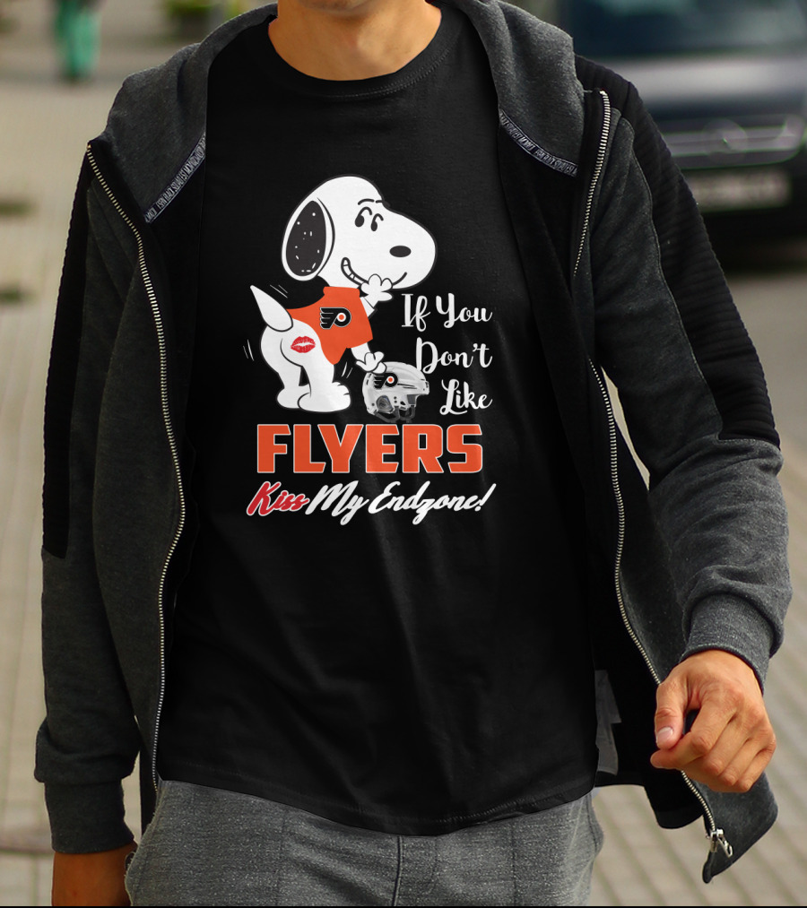 Snoopy Wearing Philadelphia Flyers Jersey If You Don't Like Flyers Kiss My Endzone T-Shirt