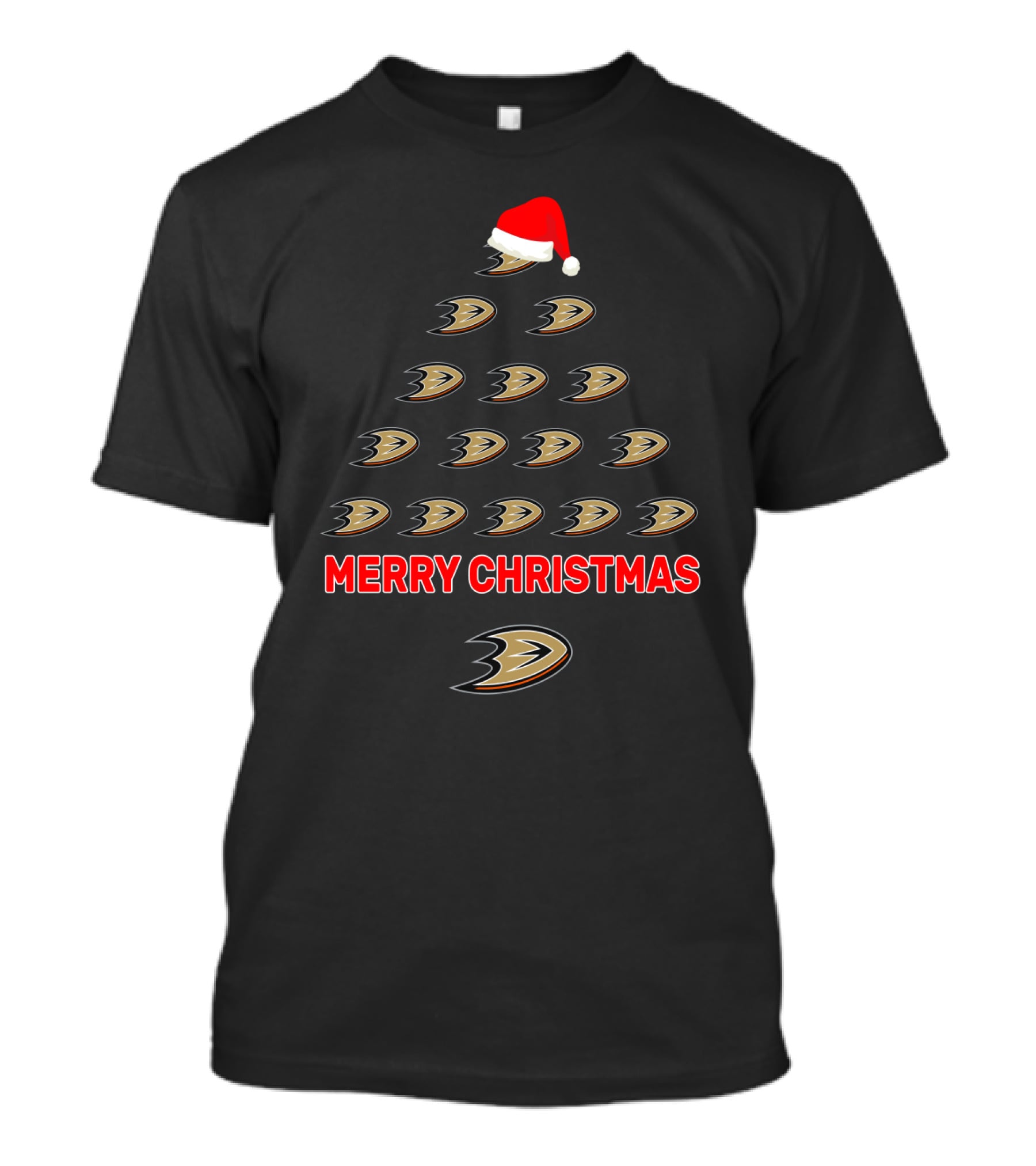 Merry Christmas Anaheim Ducks Santa Hat Tree T-Shirt