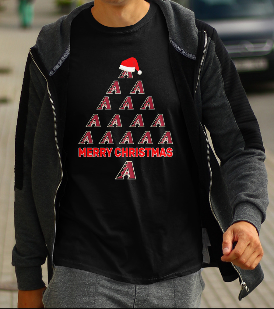 Merry Christmas Arizona Diamondbacks Logo Tree With Santa Hat T-Shirt
