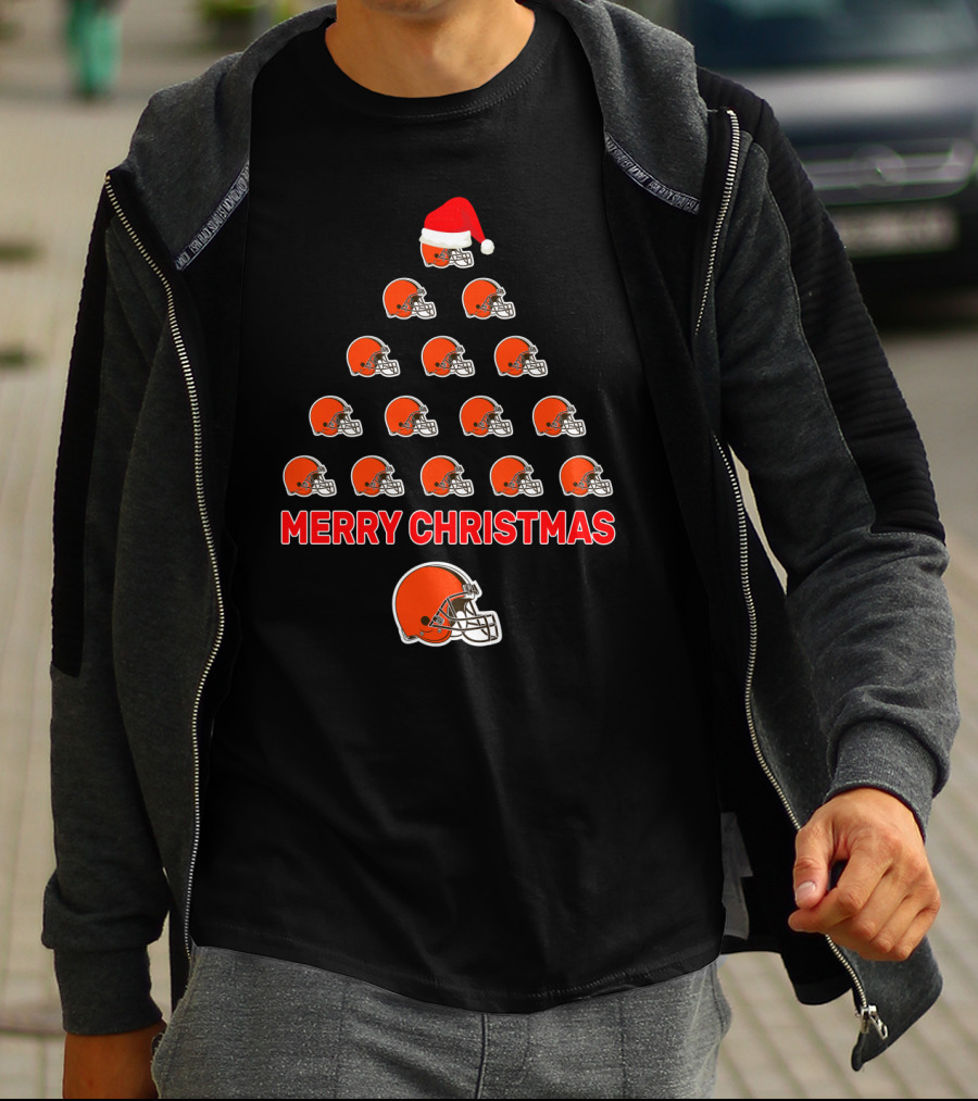 Merry Christmas Cleveland Browns Helmet Tree T-Shirt