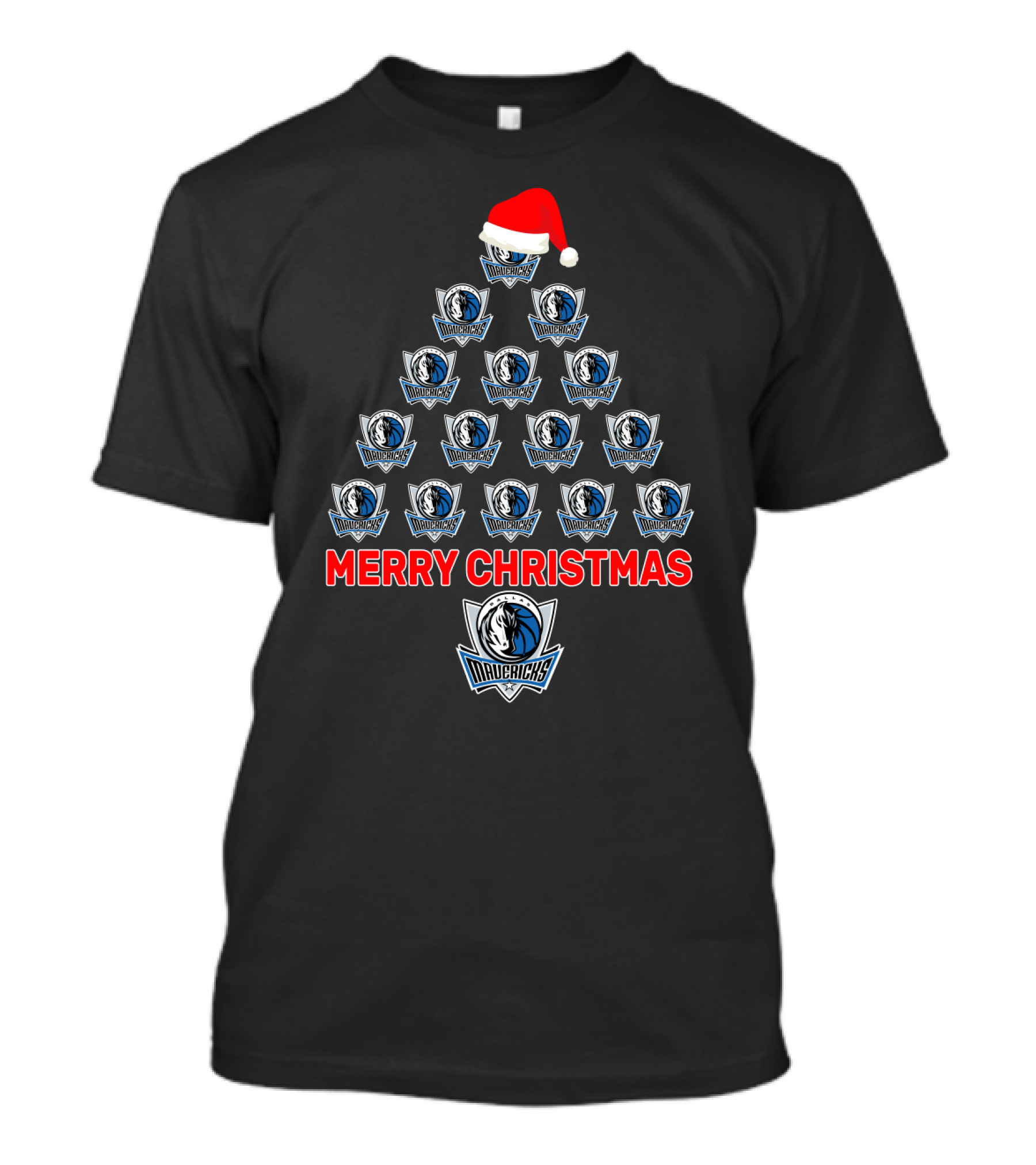 Merry Christmas Dallas Mavericks Tree With Santa Hat T-Shirt