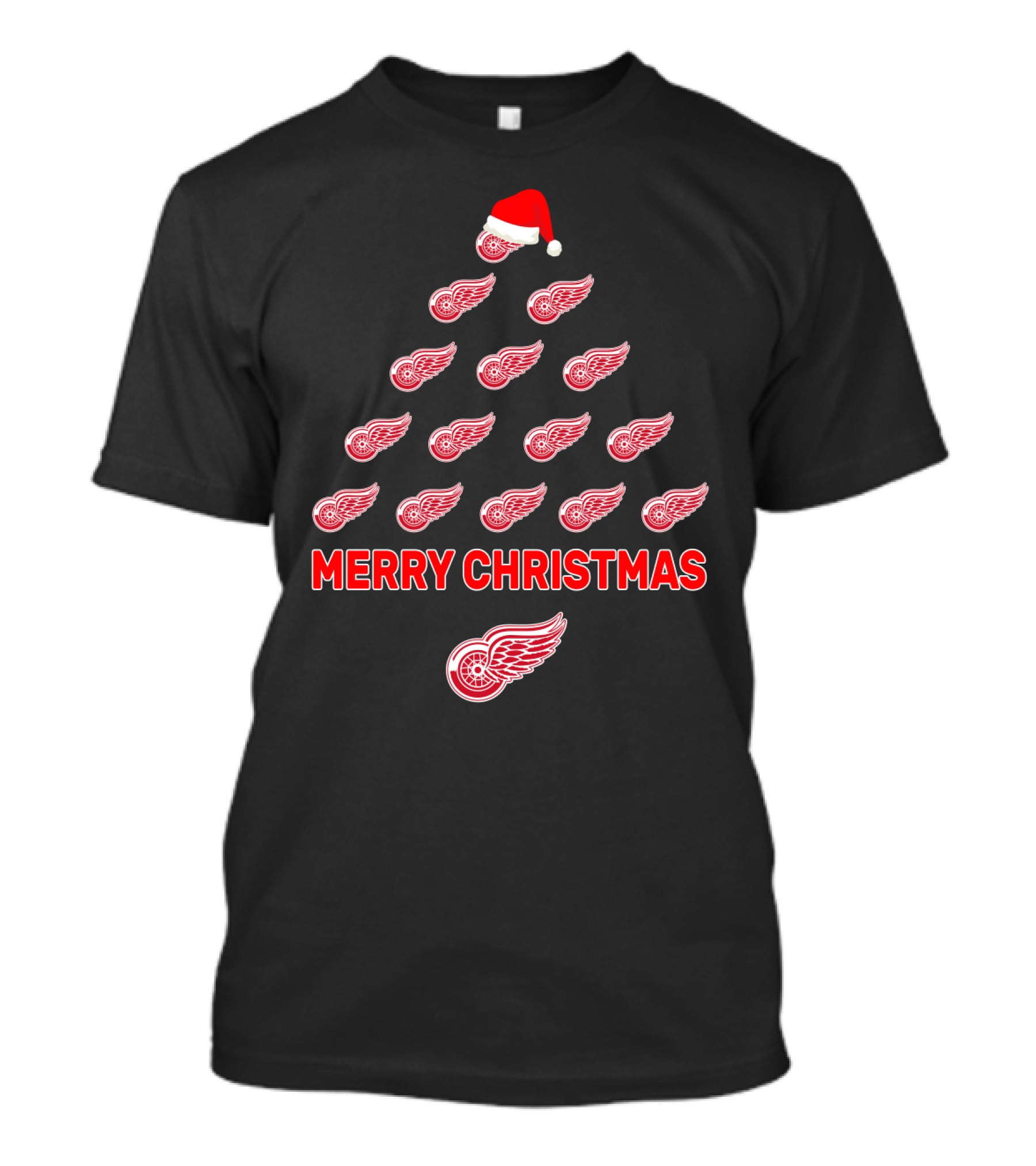 Detroit Red Wings Merry Christmas Tree With Santa Hat T-Shirt
