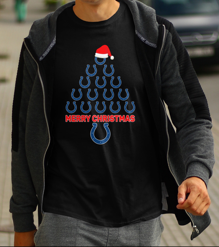 Merry Christmas Tree Indianapolis Colts Horseshoe Fan T-Shirt