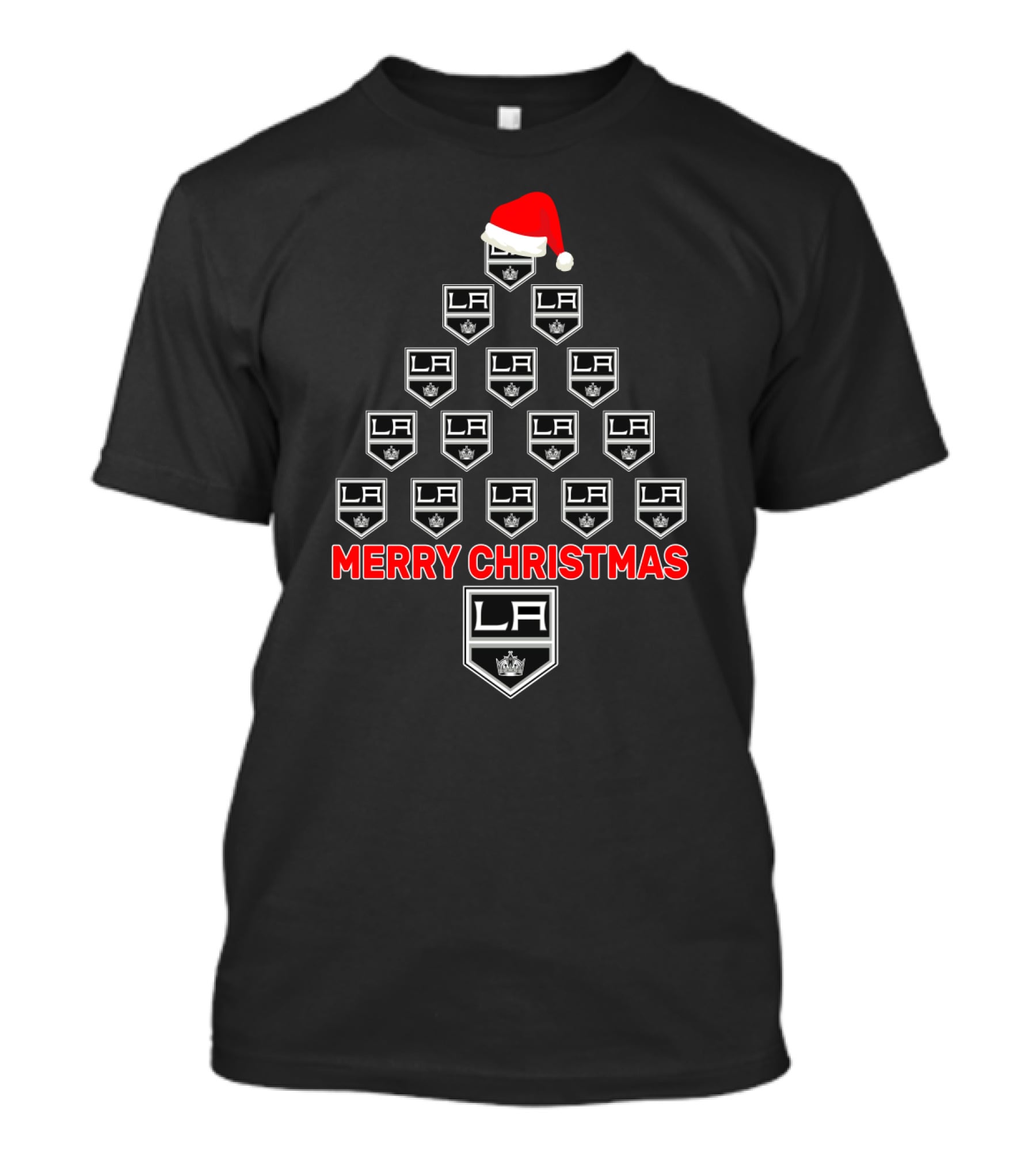 Merry Christmas LA Kings Fans Tree Design With Santa Hat T-Shirt