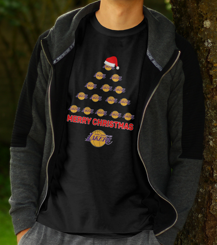 Merry Christmas Los Angeles Lakers Fans Tree Logo Santa Hat T-Shirt