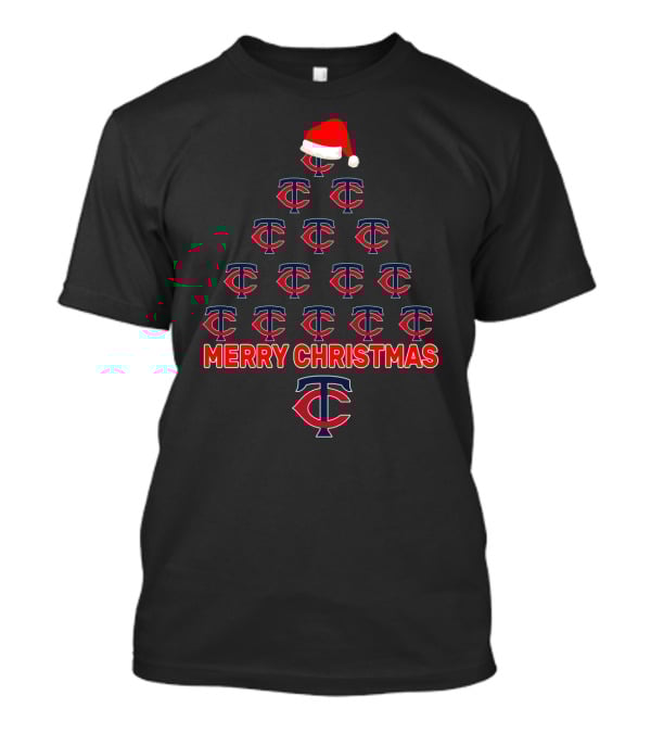 Merry Christmas Minnesota Twins Tree With Santa Hat T-Shirt