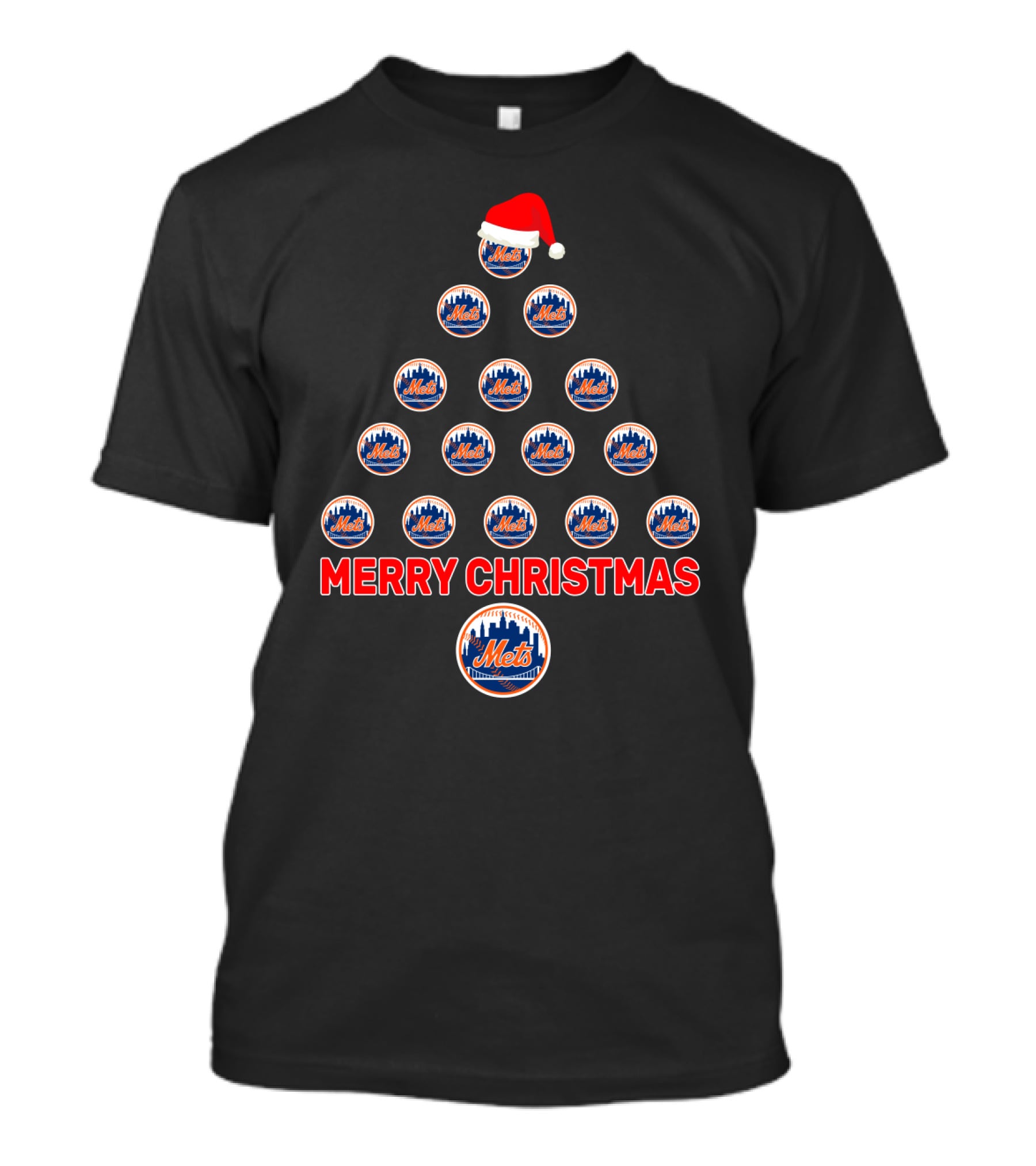 Merry Christmas New York Mets Tree With Santa Hat T-Shirt