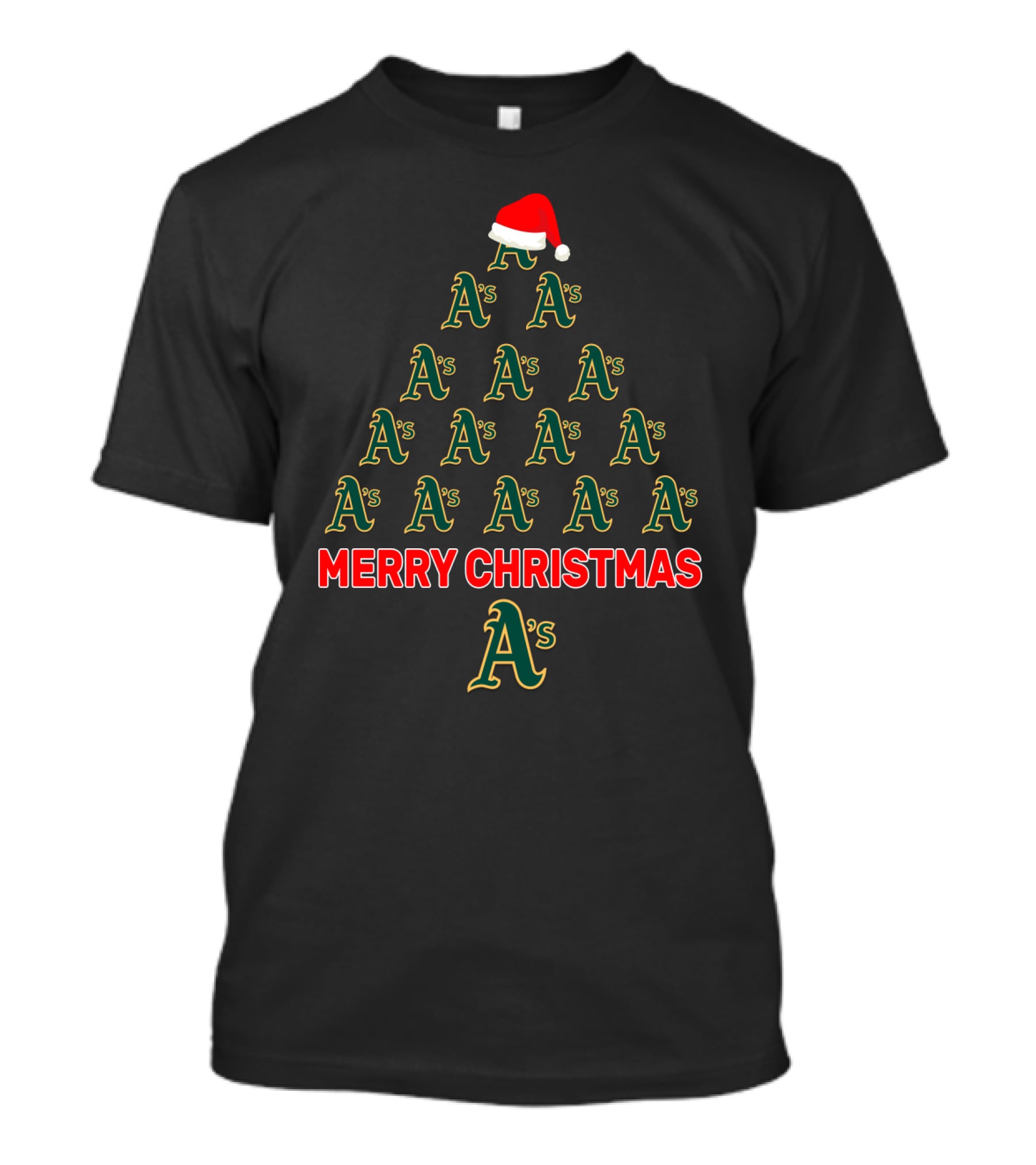 Merry Christmas Tree For Oakland Athletics A's Fans With Santa Hat T-Shirt