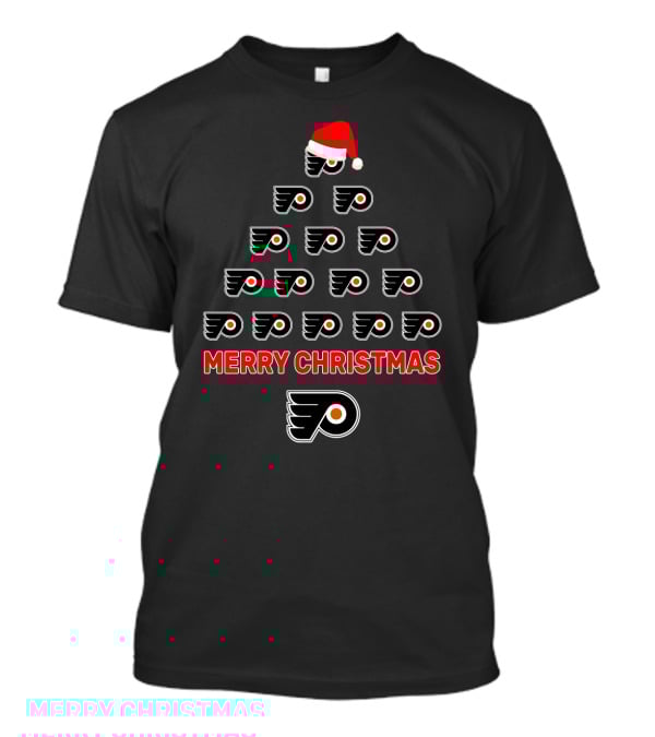 Philadelphia Flyers Merry Christmas Tree Design With Santa Hat T-Shirt