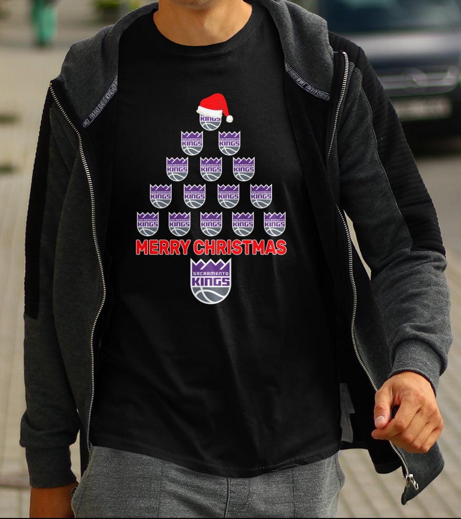 Merry Christmas Sacramento Kings Fan Logos Christmastree T-Shirt