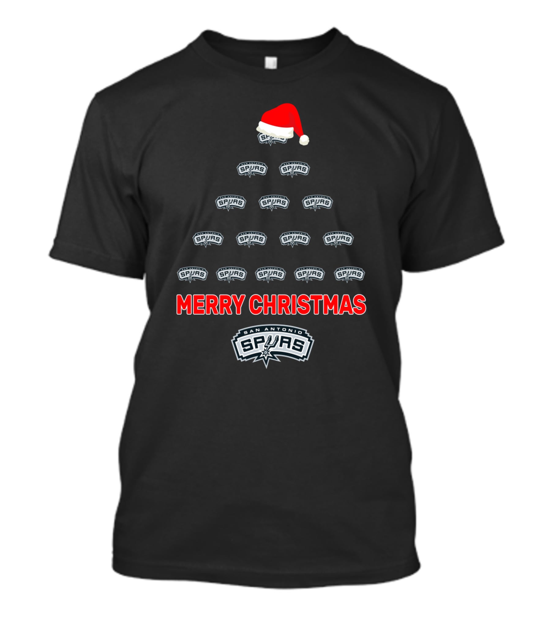 Merry Christmas San Antonio Spurs Tree With Santa Hat T-Shirt
