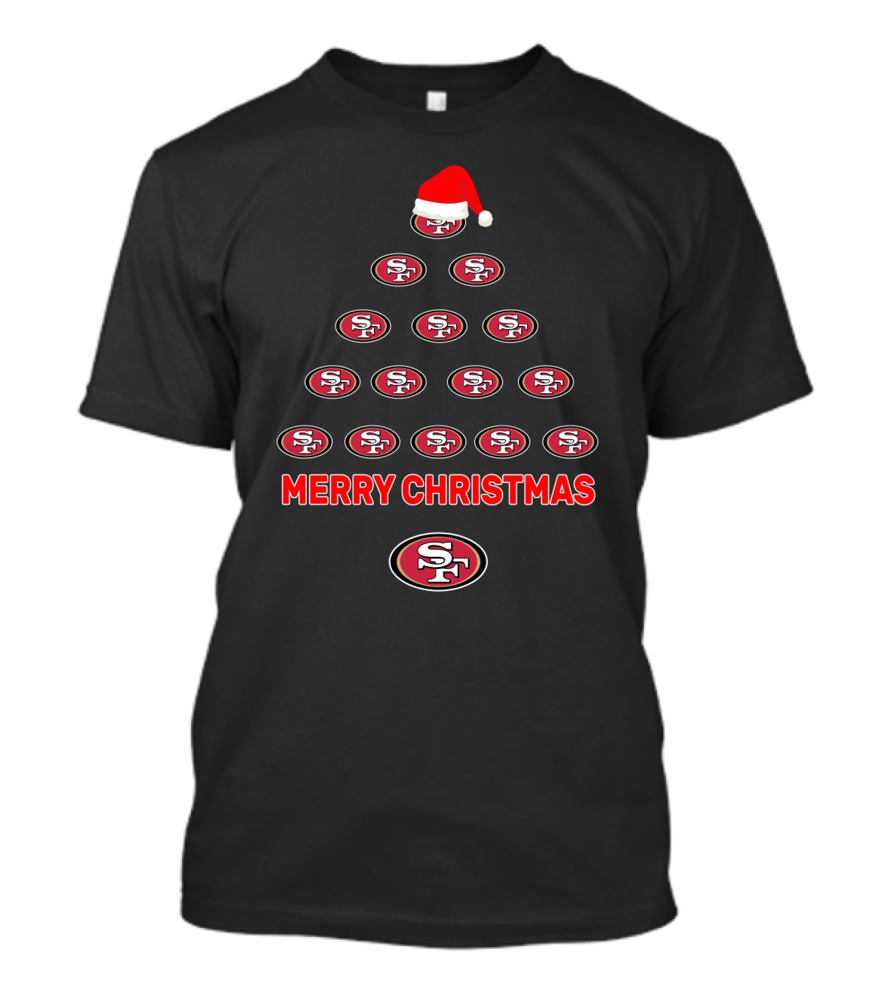 Merry Christmas San Francisco 49ers Tree With Santa Hat T-Shirt