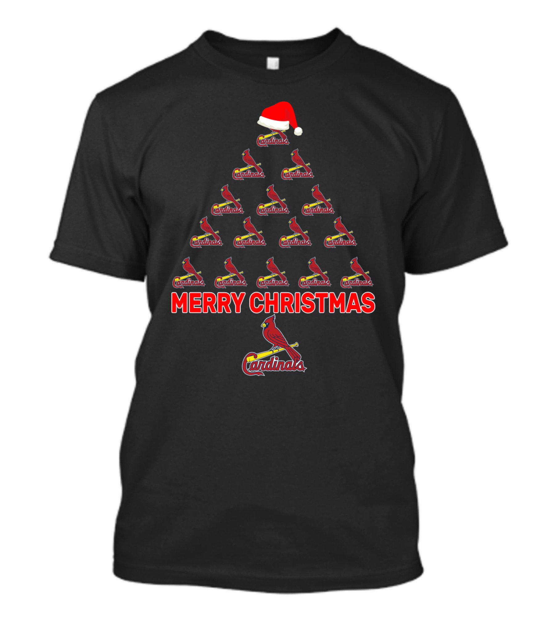 Festive Merry Christmas Cardinals Tree Design For St. Louis Fans T-Shirt