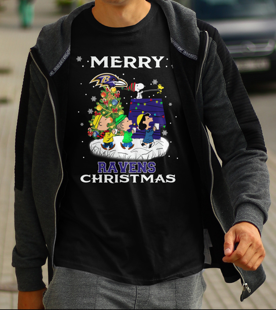 Merry Ravens Christmas Baltimore Snoopy Fans T-Shirt