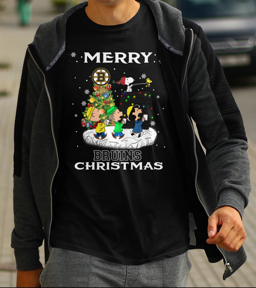 Merry Bruins Christmas Featuring Snoopy And Friends With Boston Bruins T-Shirt