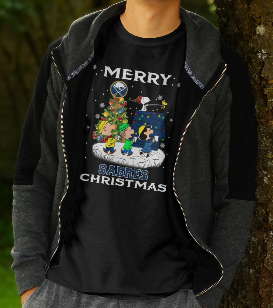 Merry Buffalo Sabres Christmas With Snoopy And Peanuts Characters T-Shirt
