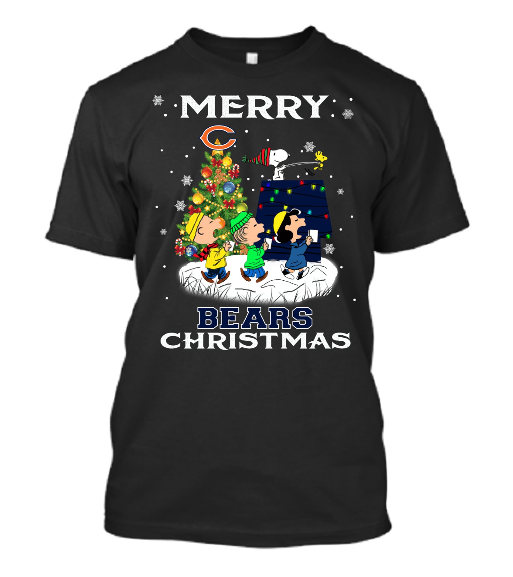 Merry Chicago Bears Christmas With Snoopy And Friends T-Shirt