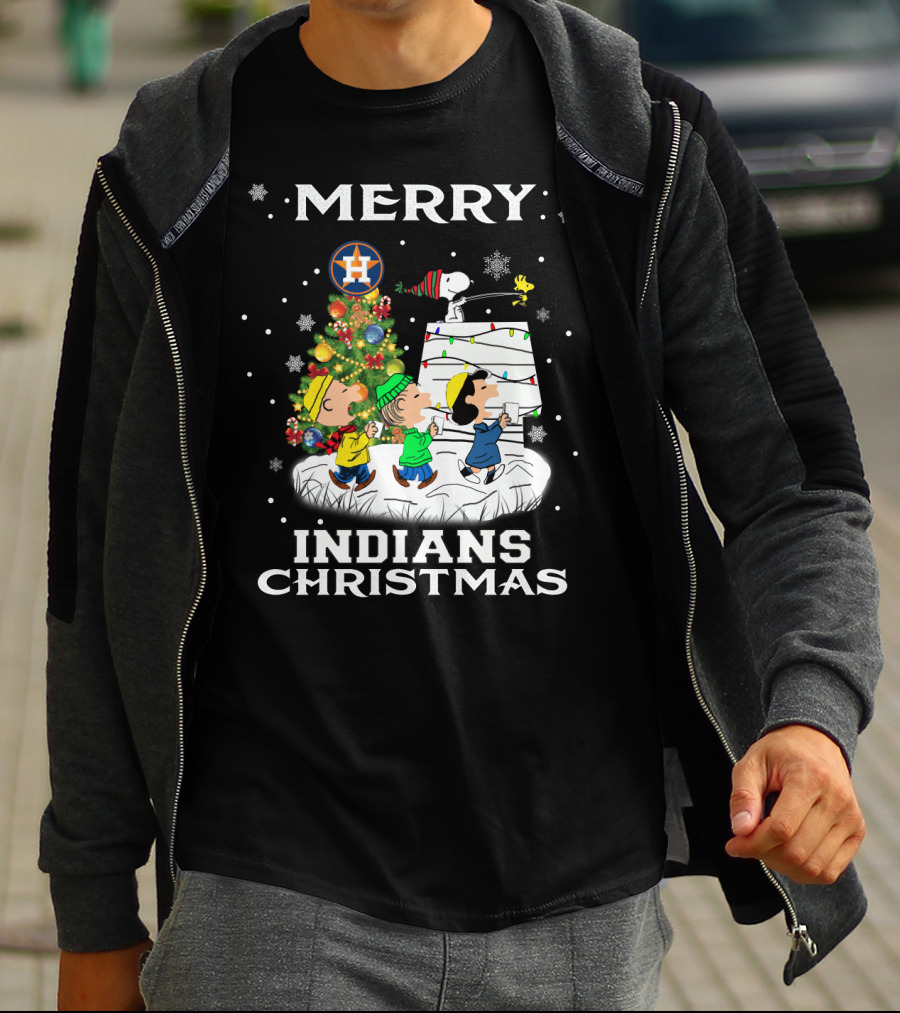 Merry Houston Astros Snoopy Fans Indians Christmas Holiday Cheer T-Shirt