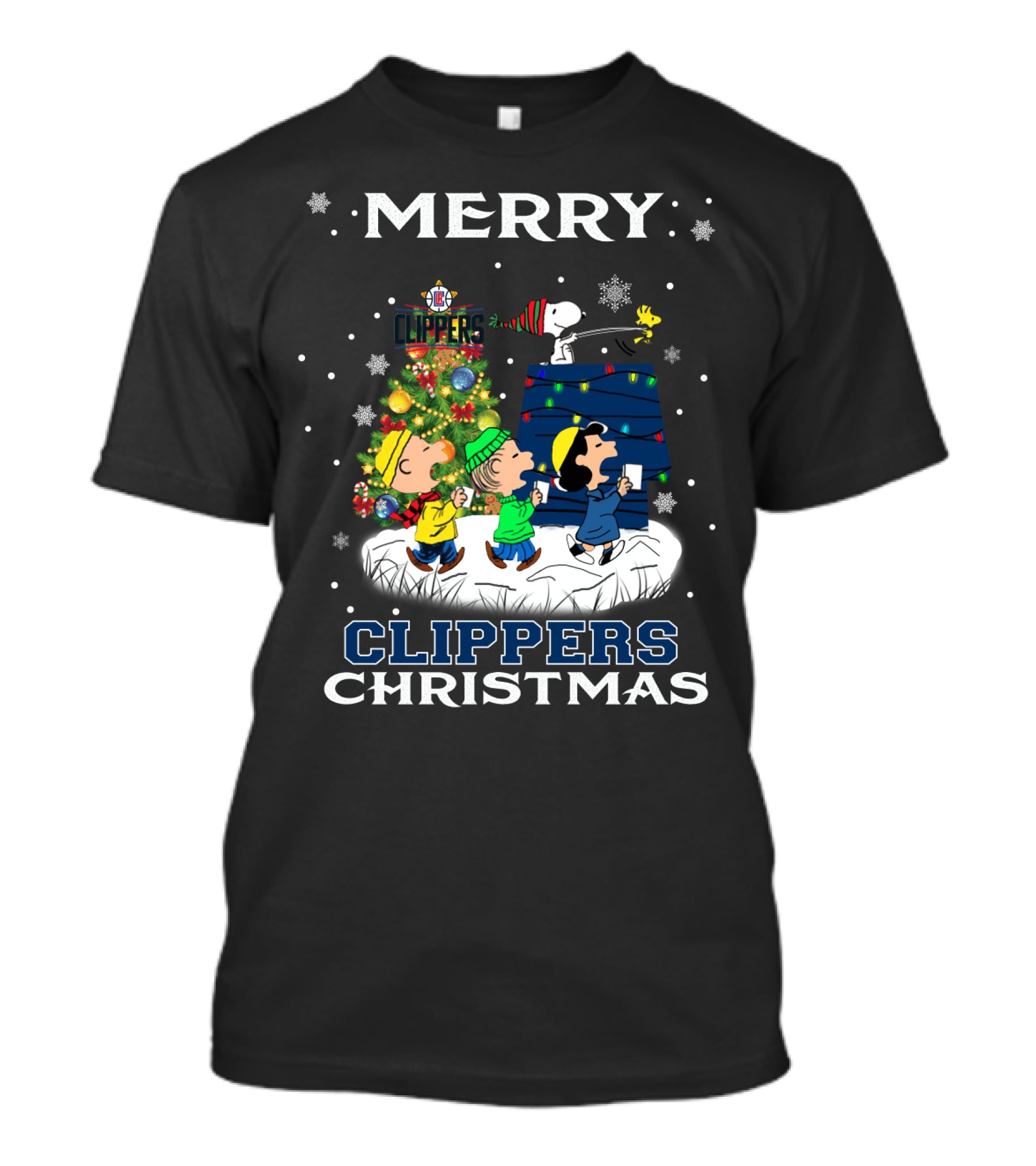 Merry La Clippers Christmas Snoopy Fans Peanuts Festive Scene T-Shirt