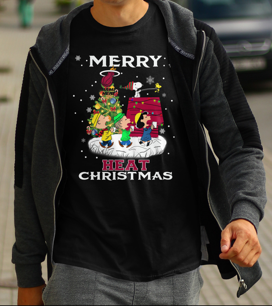 Merry Miami Heat Christmas Snoopy Peanuts Festive T-Shirt