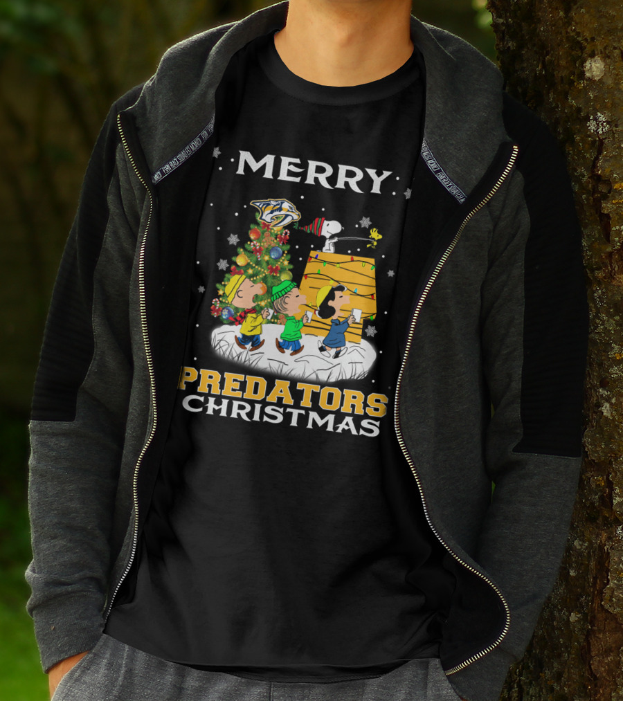 Merry Predators Christmas Featuring Snoopy And Nashville Holiday Cheer T-Shirt