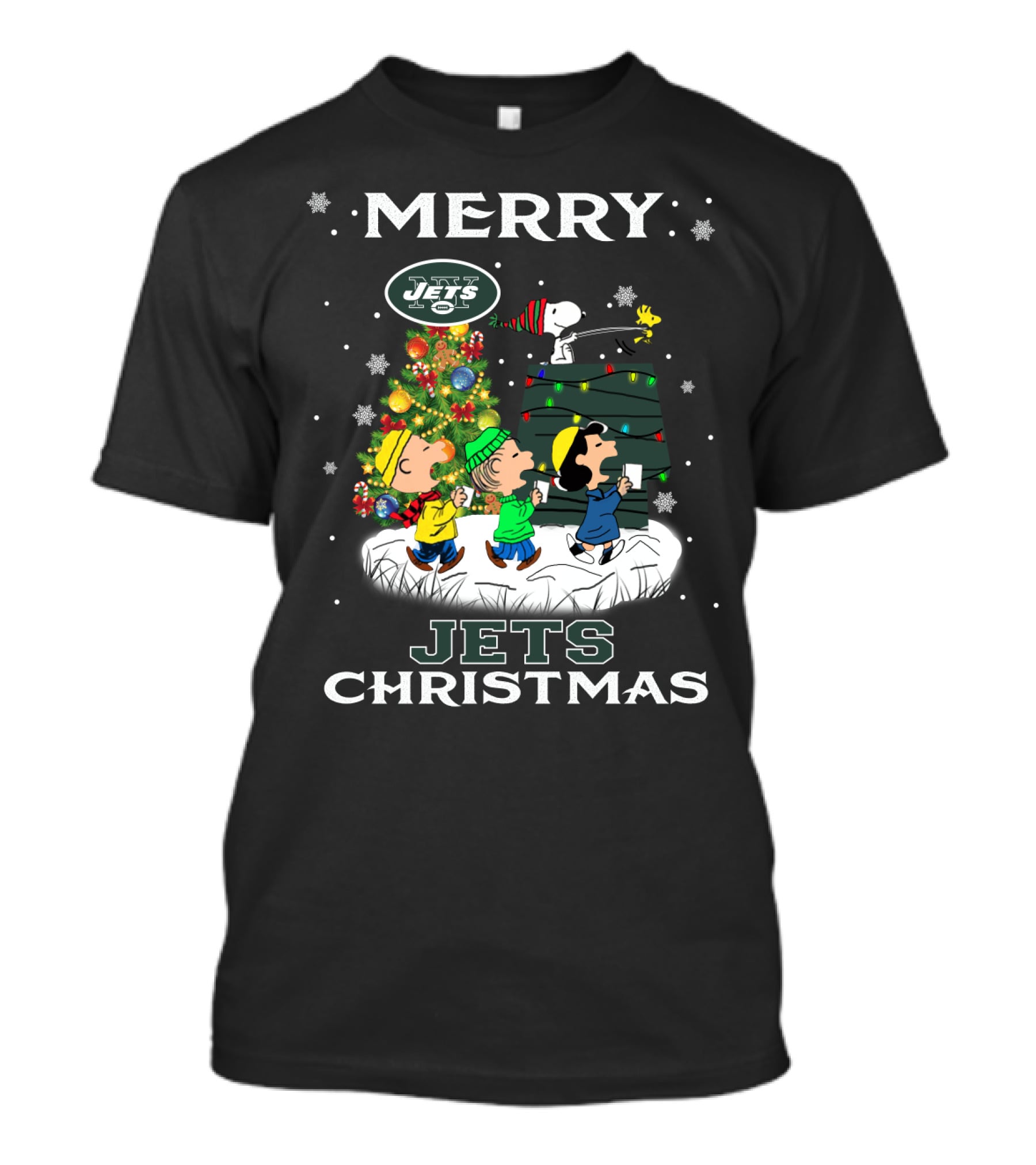 Merry Jets Christmas New York Snoopy Fans Peanuts Tree T-Shirt