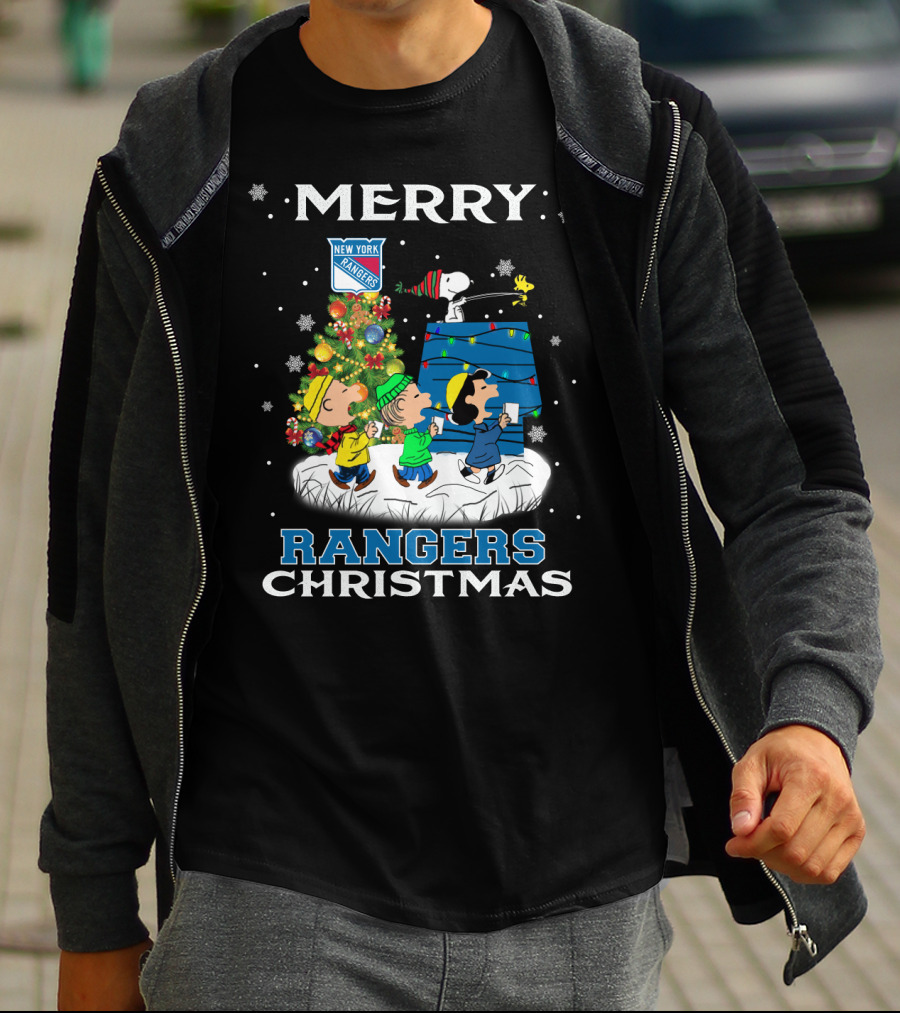Merry New York Rangers Christmas With Snoopy And Friends Festive T-Shirt