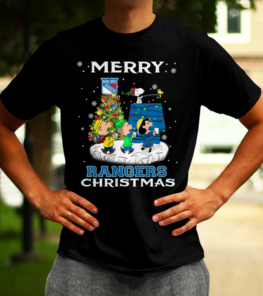 Merry New York Rangers Christmas With Snoopy And Friends Festive T-Shirt