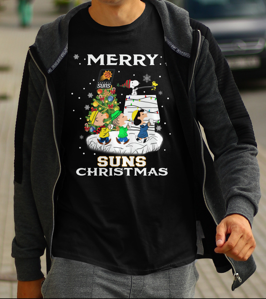 Merry Phoenix Suns Christmas Snoopy Peanuts Winter Scene T-Shirt