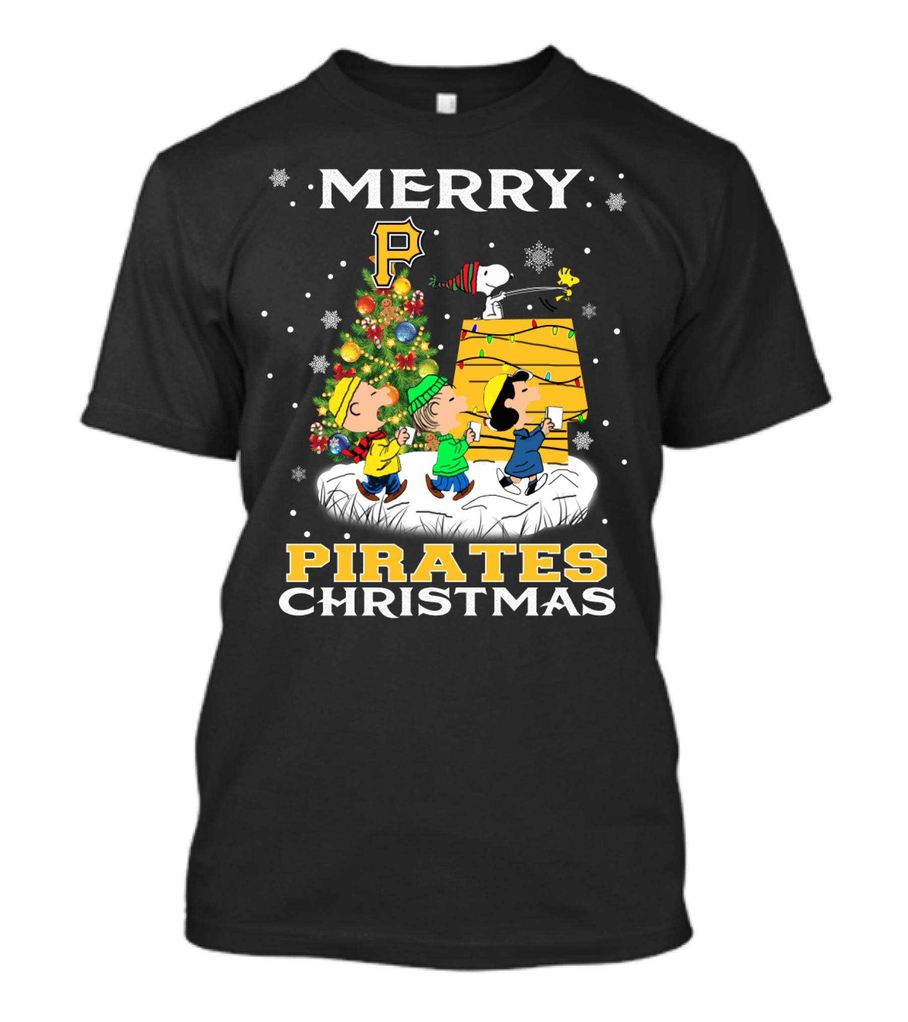 Merry Pittsburgh Pirates Christmas With Snoopy And Peanuts Characters T-Shirt