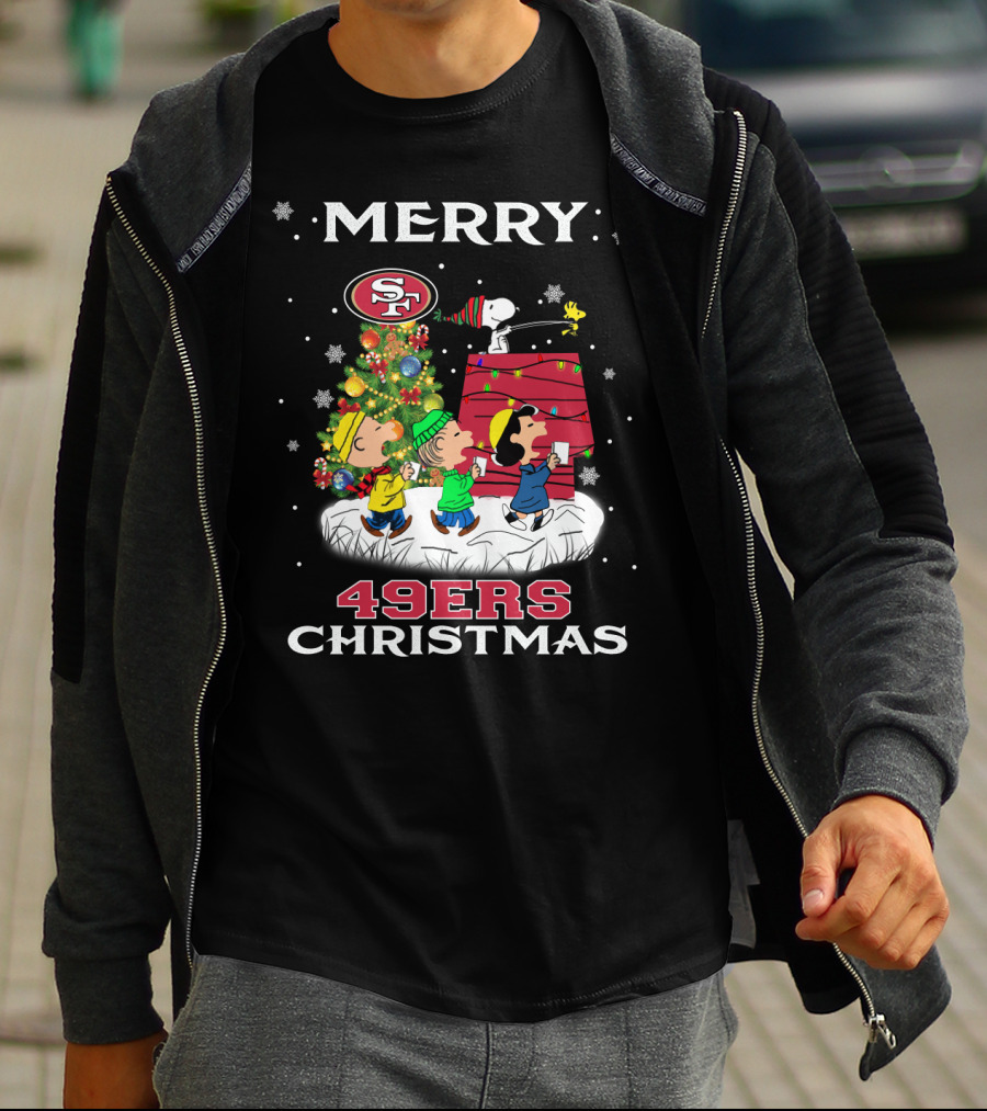 Merry 49ers Christmas Snoopy Peanuts Tree T-Shirt