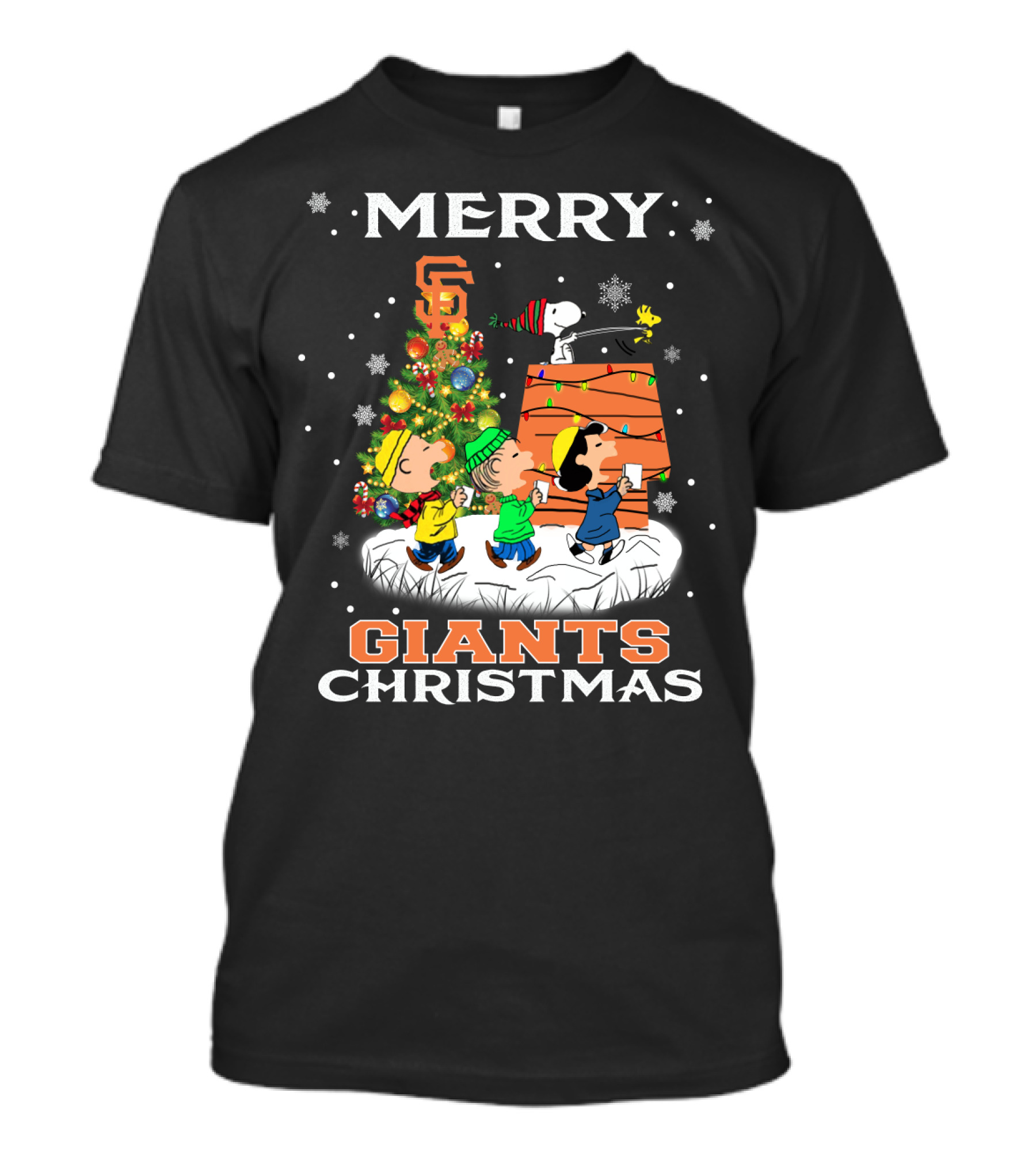 Merry San Francisco Giants Christmas Snoopy Peanuts Festive Scene T-Shirt