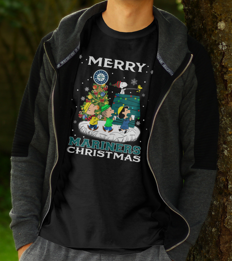Merry Seattle Mariners Christmas Snoopy And Peanuts T-Shirt
