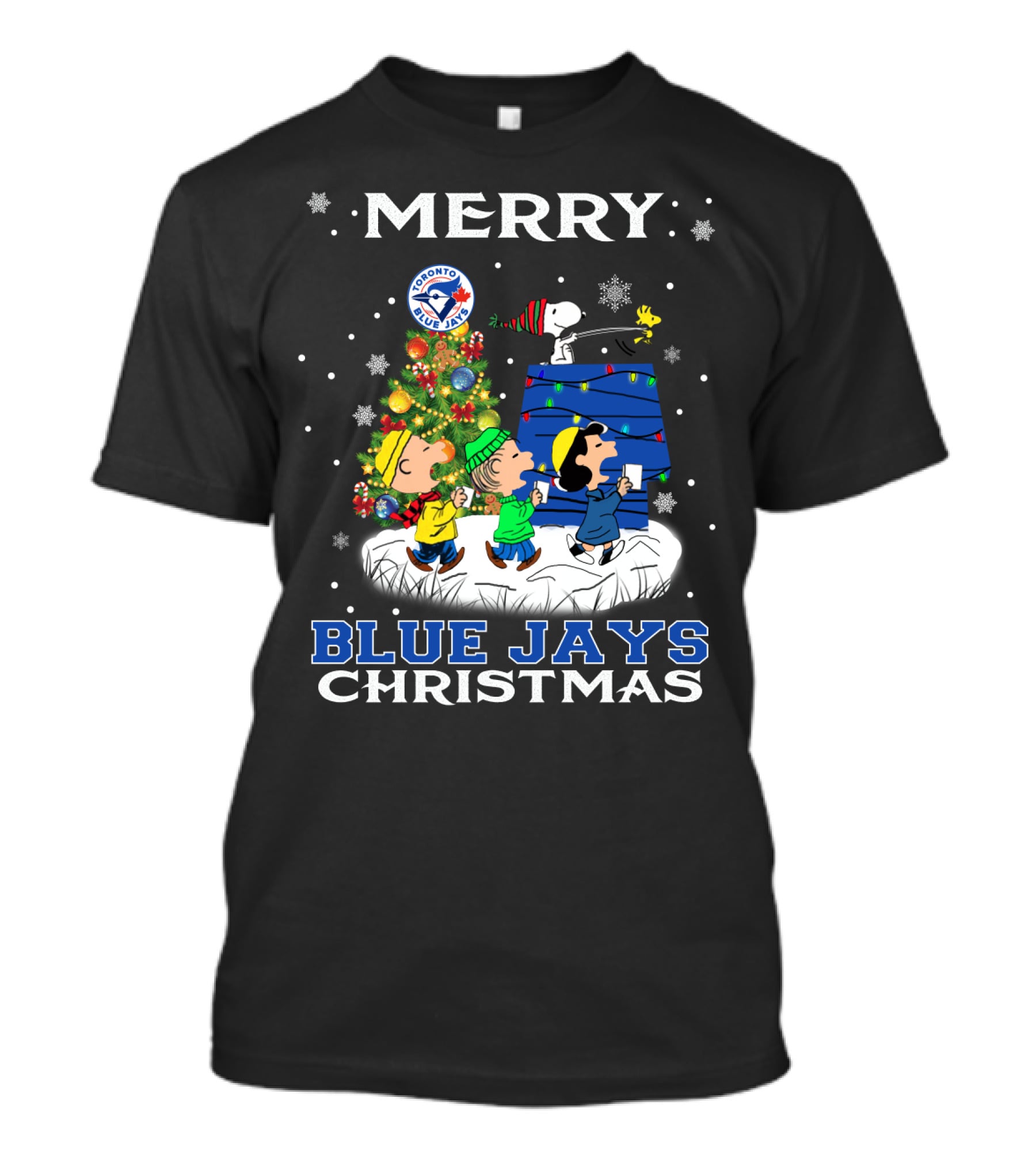 Merry Toronto Blue Jays Christmas Featuring Snoopy And Friends Holiday Scene T-Shirt