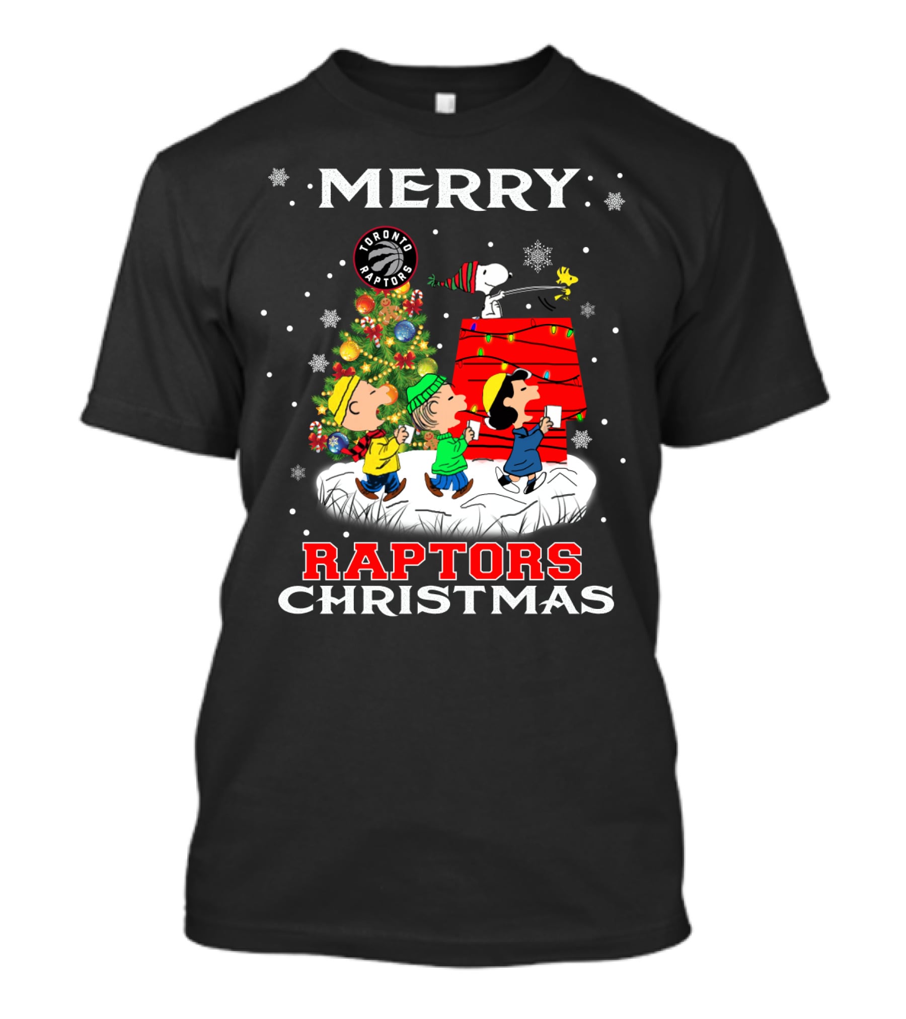 Merry Toronto Raptors Christmas Snoopy Woodstock Charlie Brown Lucy Linus T-Shirt